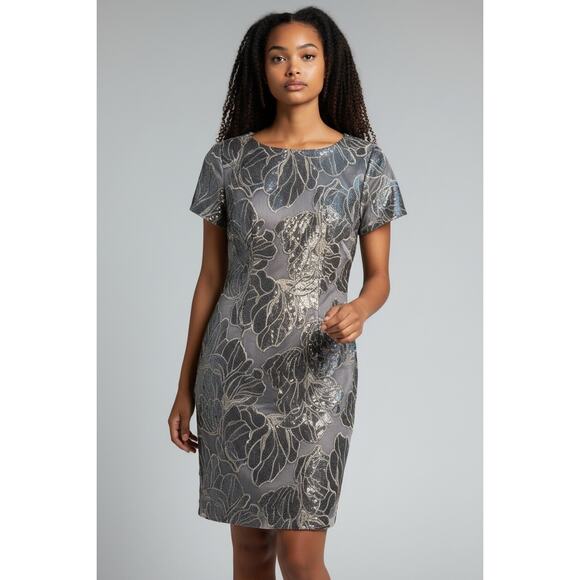 Tahari Arthur S. Levine Dove Grey Sequin Cocktail Dress Size 2 NWT - Picture 1 of 16